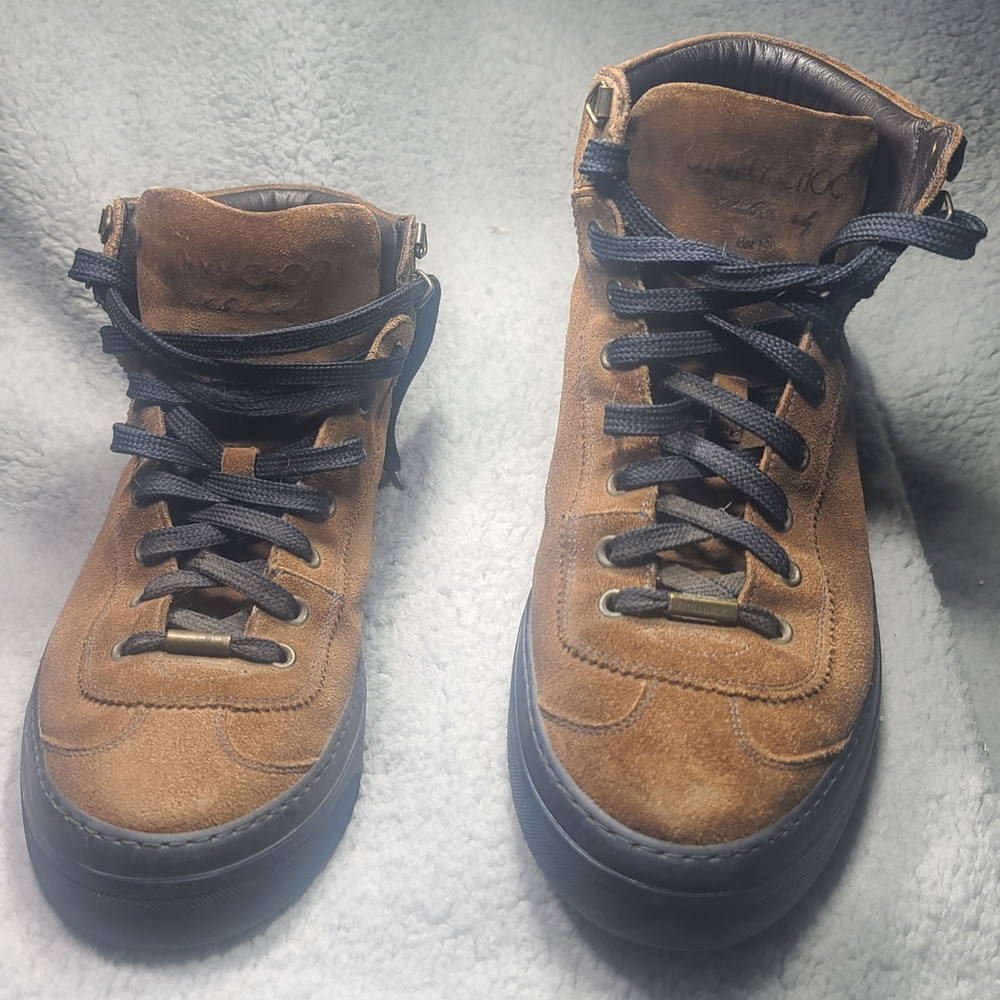 Jimmy Choo Brown Suede and Blue Sneakers - Picture 3 of 12